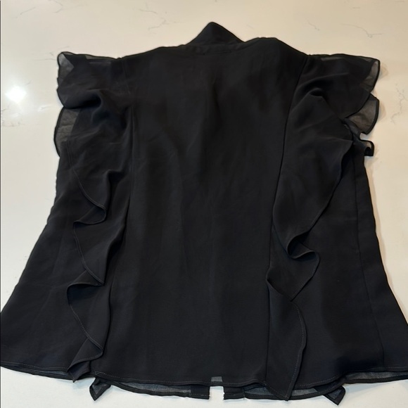 NWT Calvin  Klein Black Ruffled Notched Collar Blouse - Picture 8 of 10